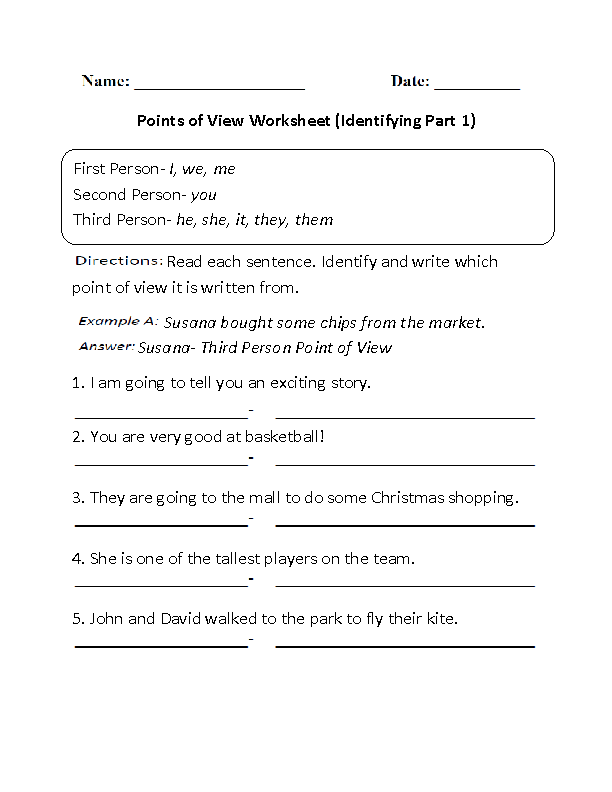 Point of View First Grade Worksheets Image