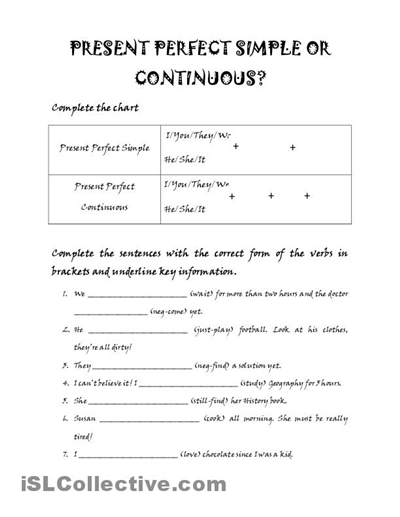 Present Perfect Continuous Worksheet Image
