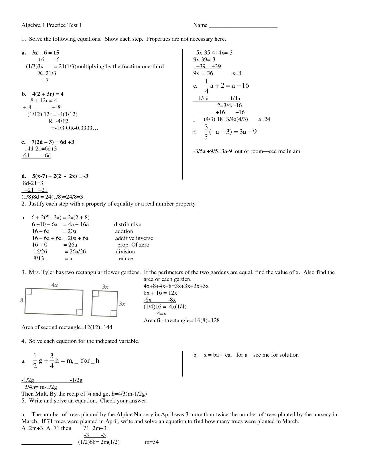 Printable Algebra 1 Practice Test Image