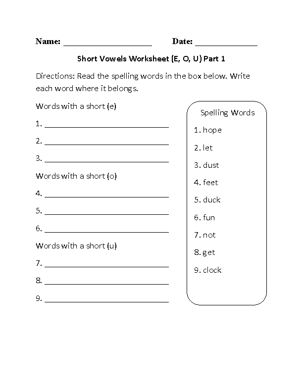 Short Vowel Sound Worksheets for 2nd Grade Image