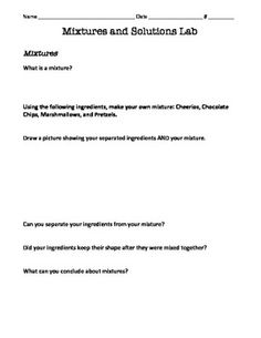 Solutions and Mixtures Worksheet 5th Grade Image
