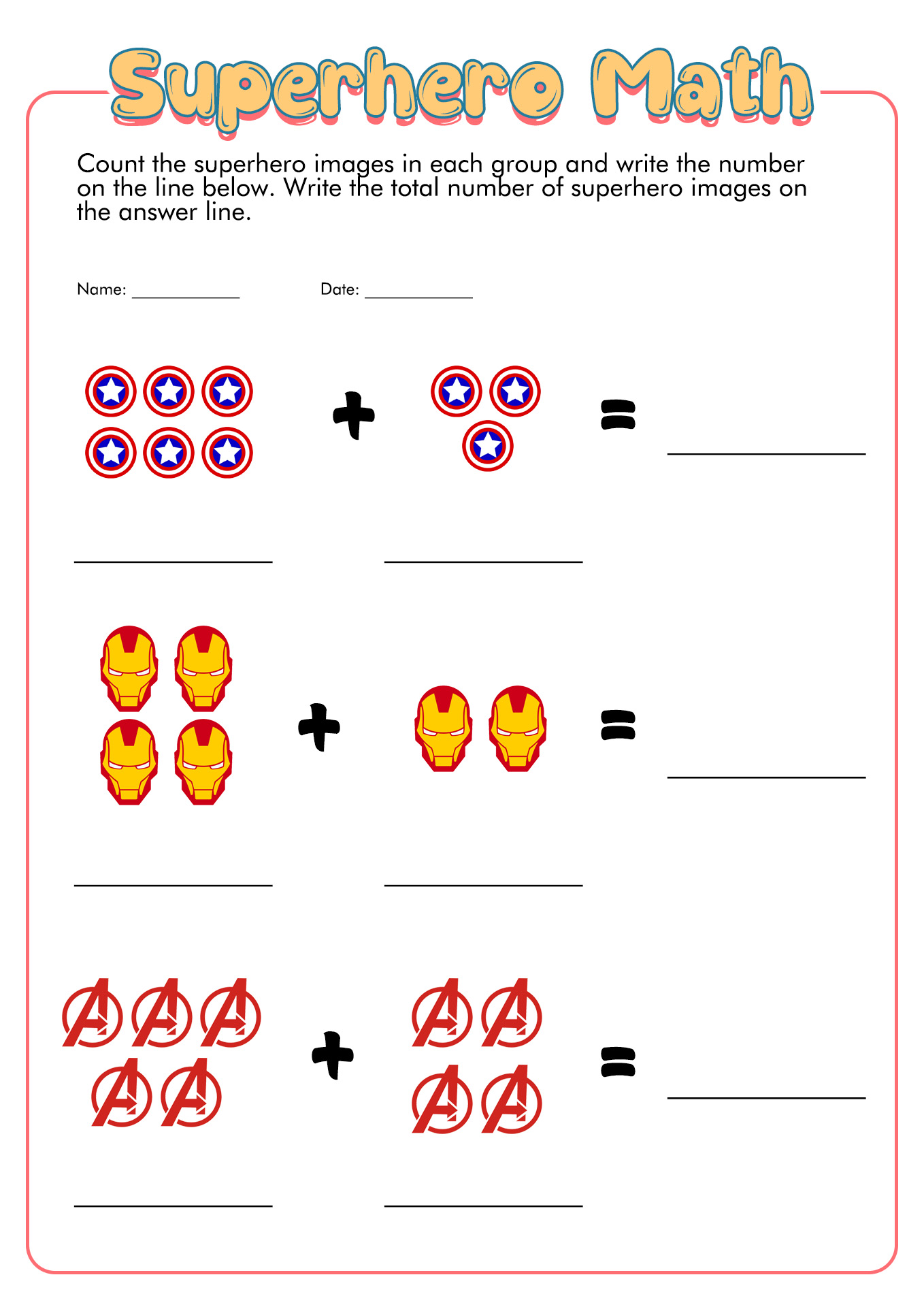 Superhero Math Worksheets Printable Image