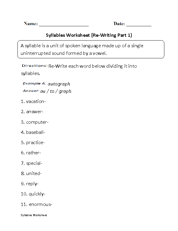 Syllables Worksheets Image