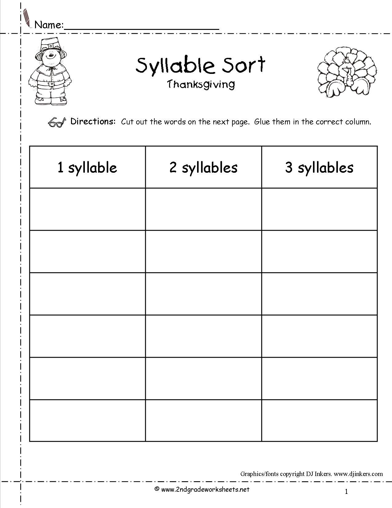 Thanksgiving Syllable Worksheet Image