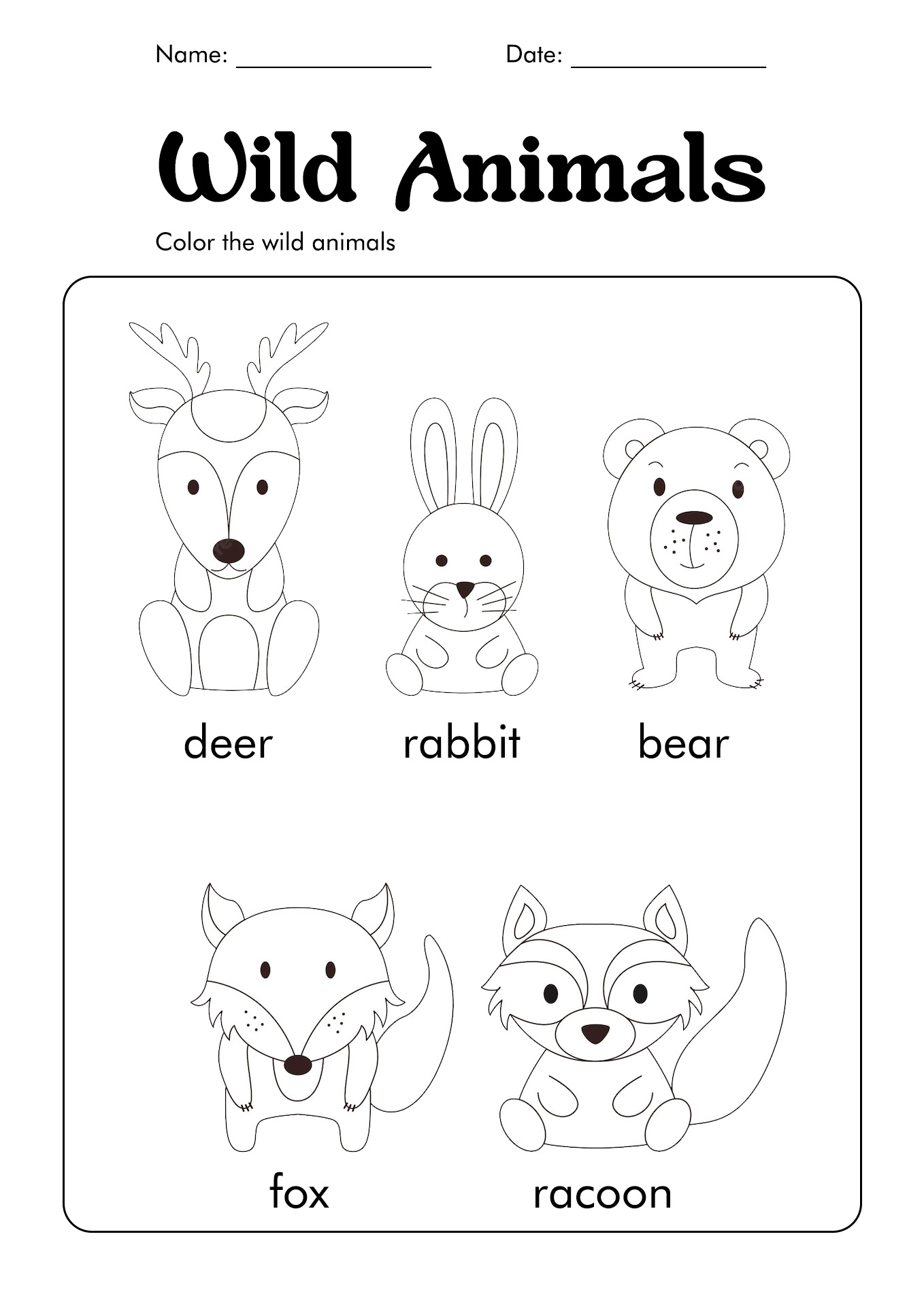 Wild Animals Preschool Printables Worksheets