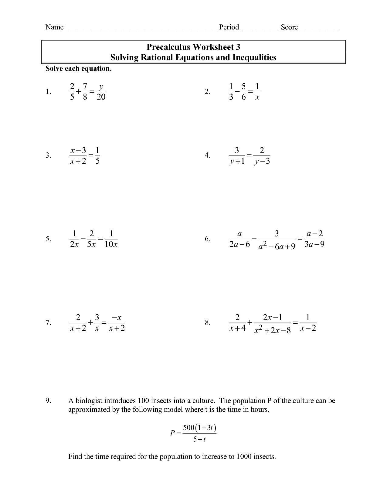 8th Grade Math Equations Worksheets