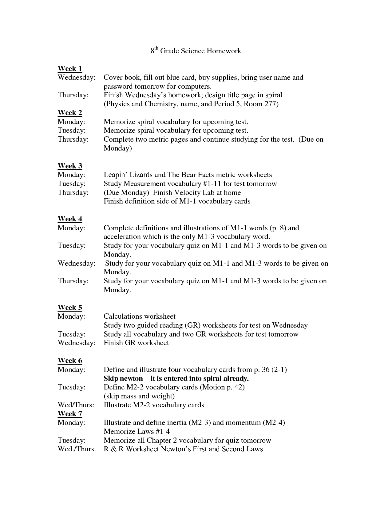 8th Grade Science Worksheets