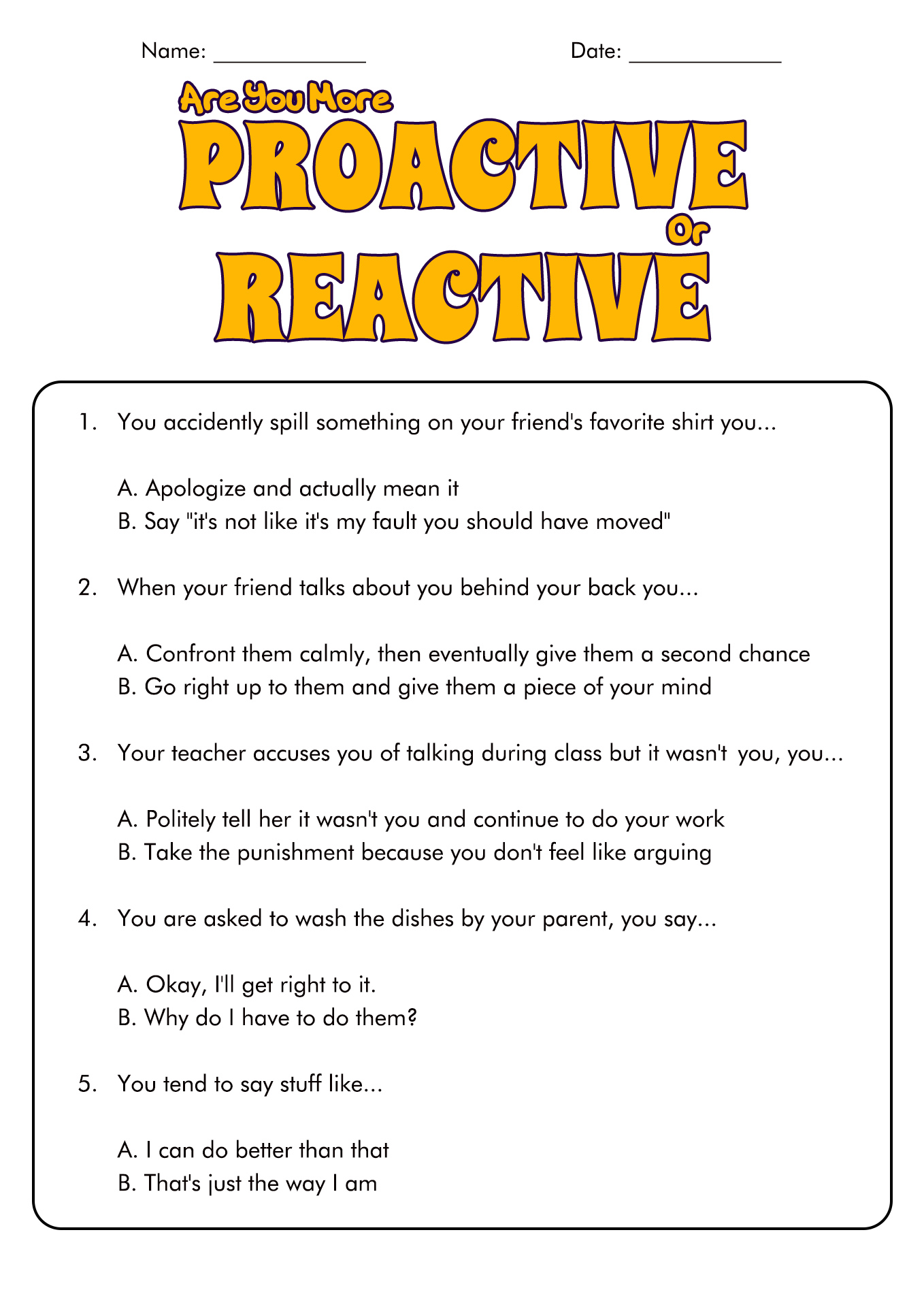 Be Proactive 7 Habits Worksheets