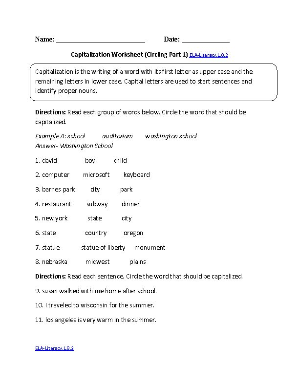Capitalization Worksheets 7th Grade Image
