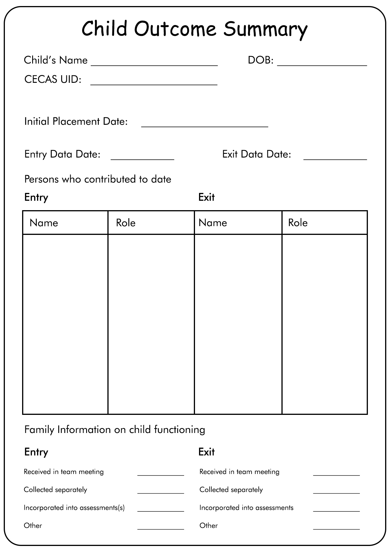 Child Outcome Summary Form Example