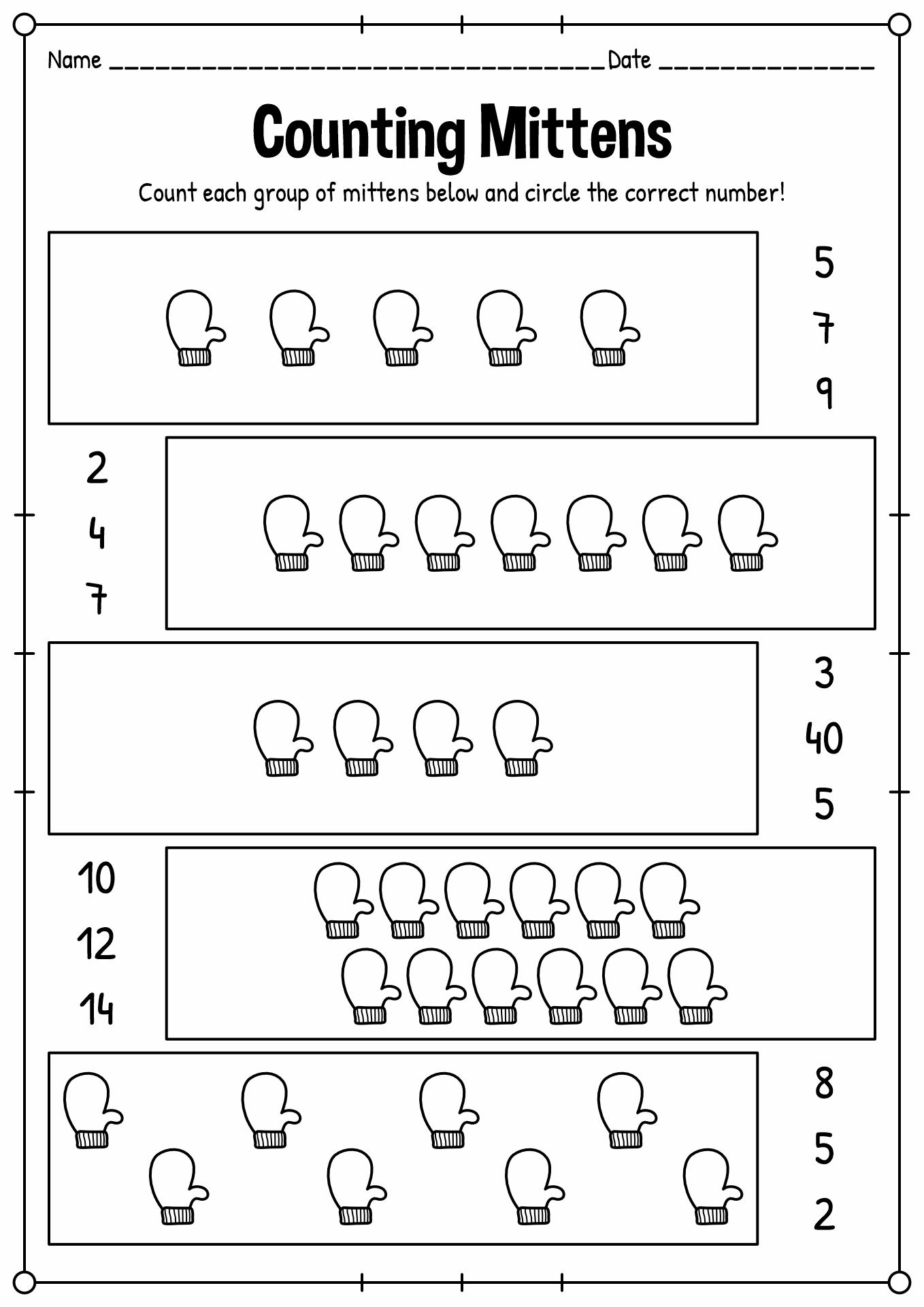 Counting Mittens Worksheet