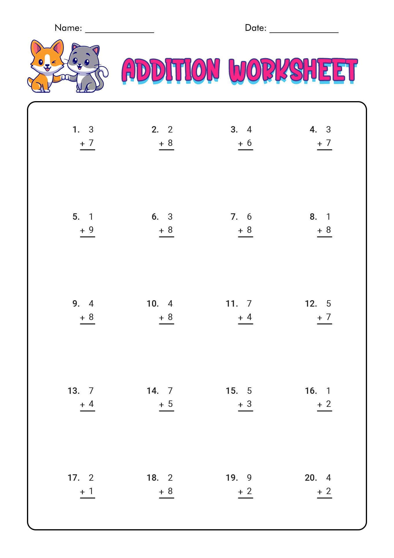 First Grade Math Addition Worksheets