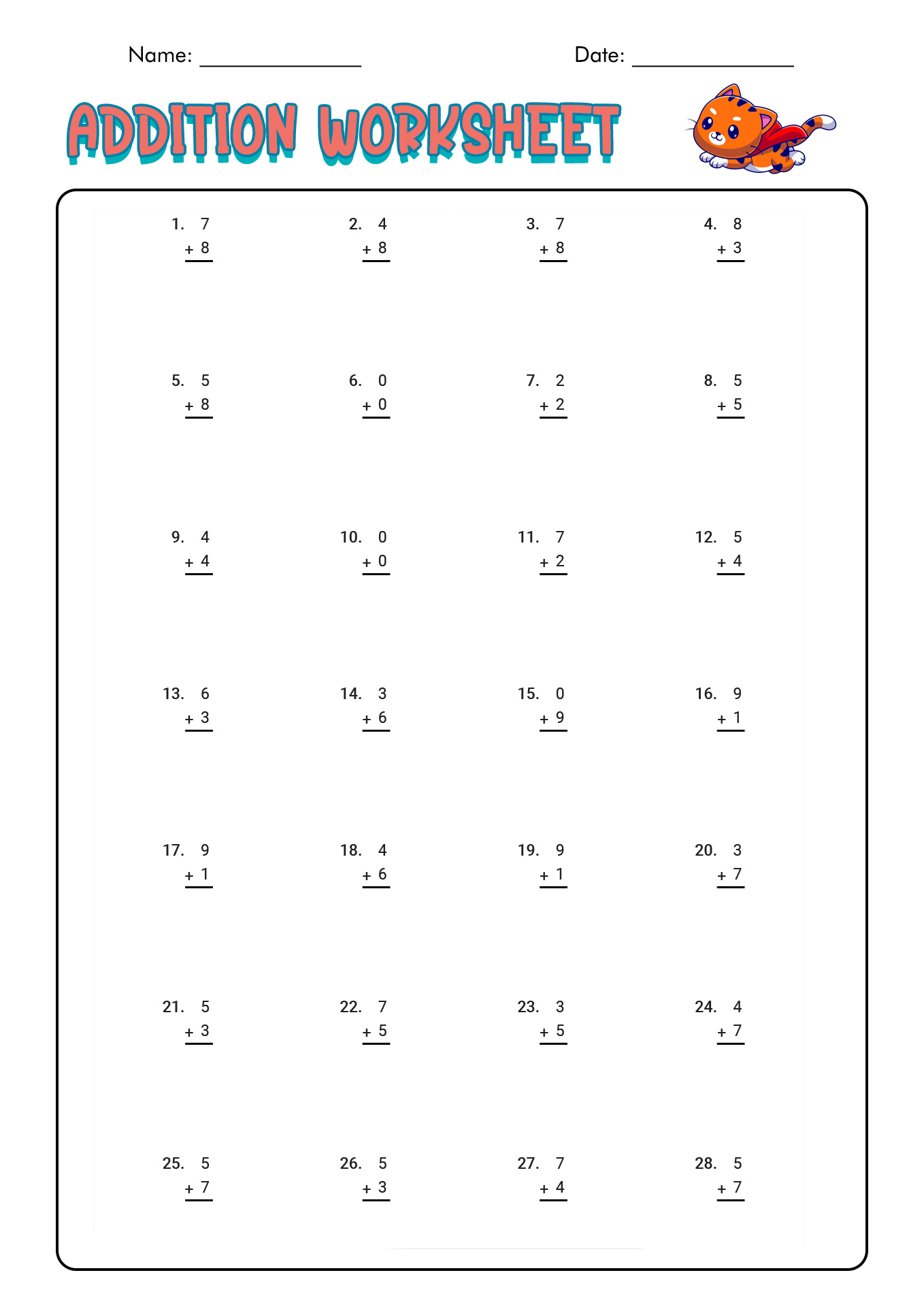 First Grade Math Addition Worksheets Image