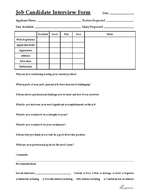 Interview Template Form Printable Image