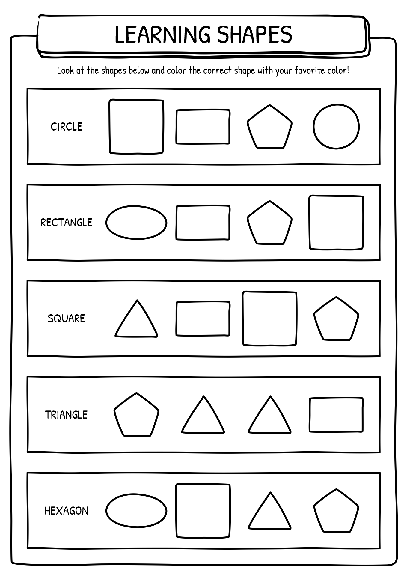 Learning Shapes Worksheets