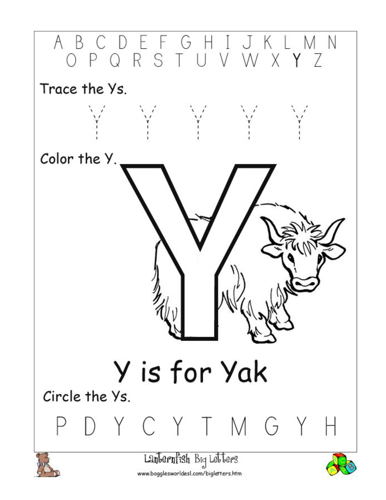 Letter Y Worksheets Preschool