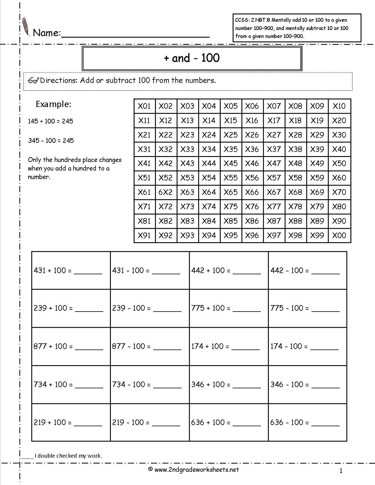 Mentally Adding 10 and 100 Worksheets Image