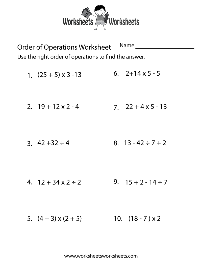 Order of Operations Math Worksheets Printable Image