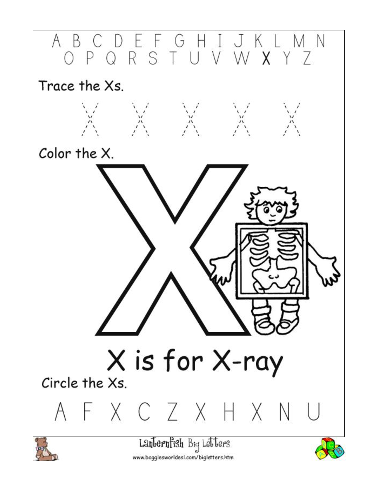 Preschool Letter X Worksheets
