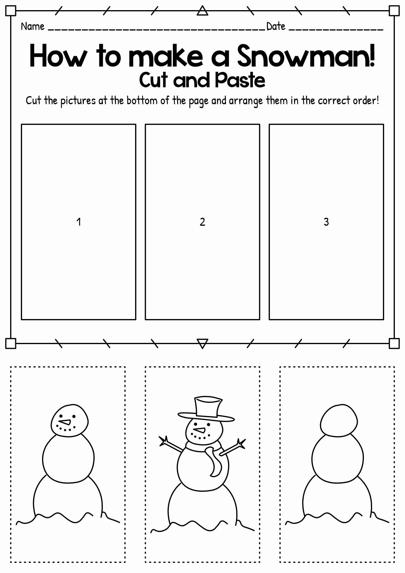 Preschool Snowman Sequencing Worksheet