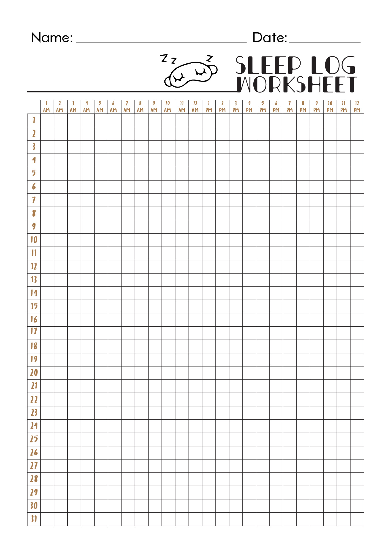 Printable Sleep Log Worksheet