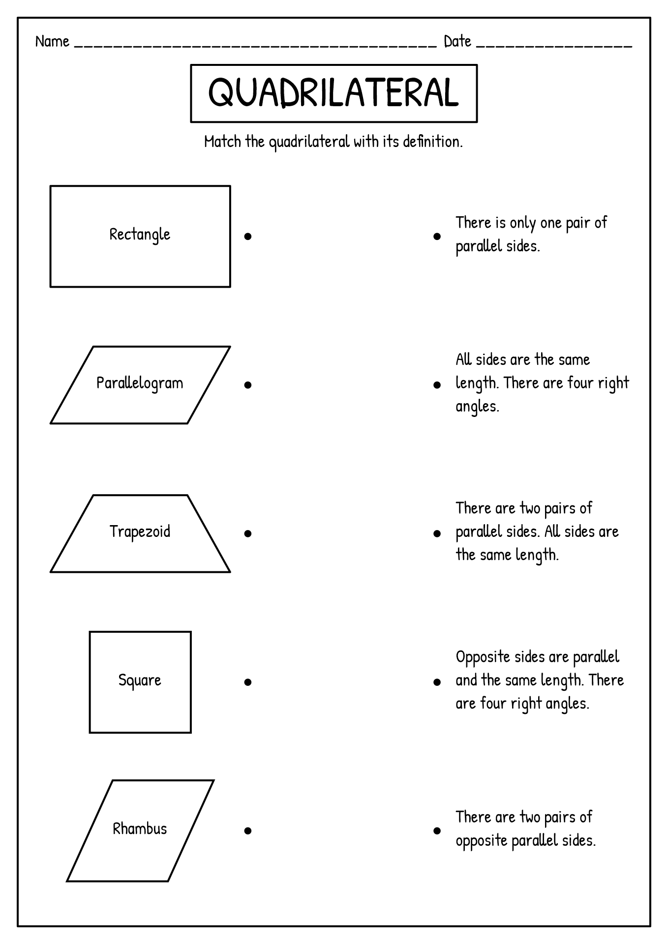 Quadrilateral Worksheets 3rd Grade