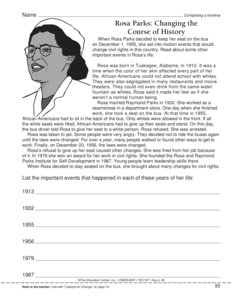 Rosa Parks Timeline Worksheet Image