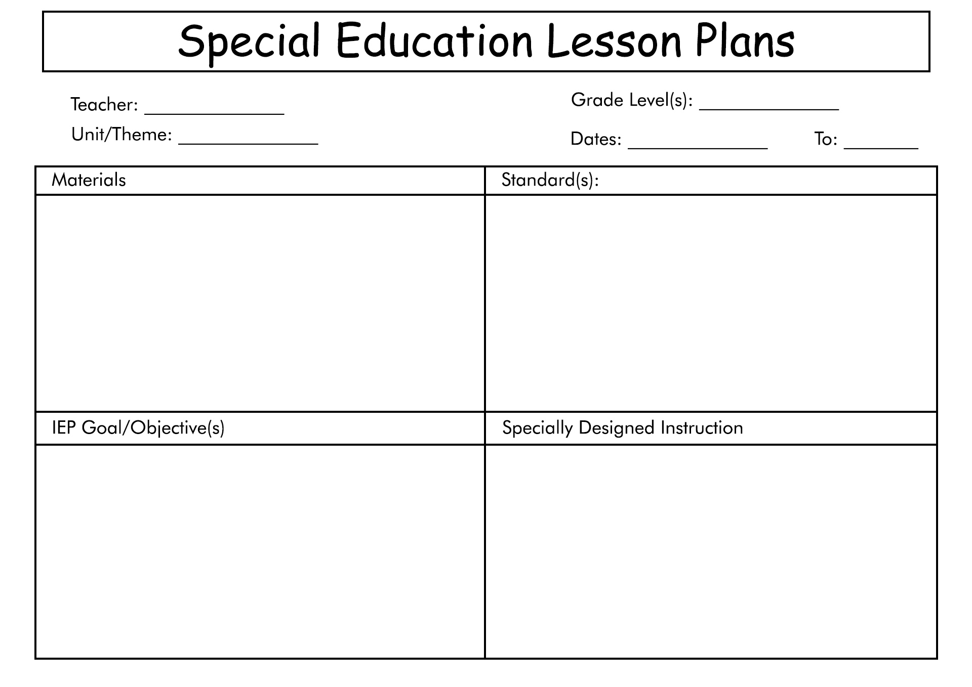 Special Education Lesson Plan