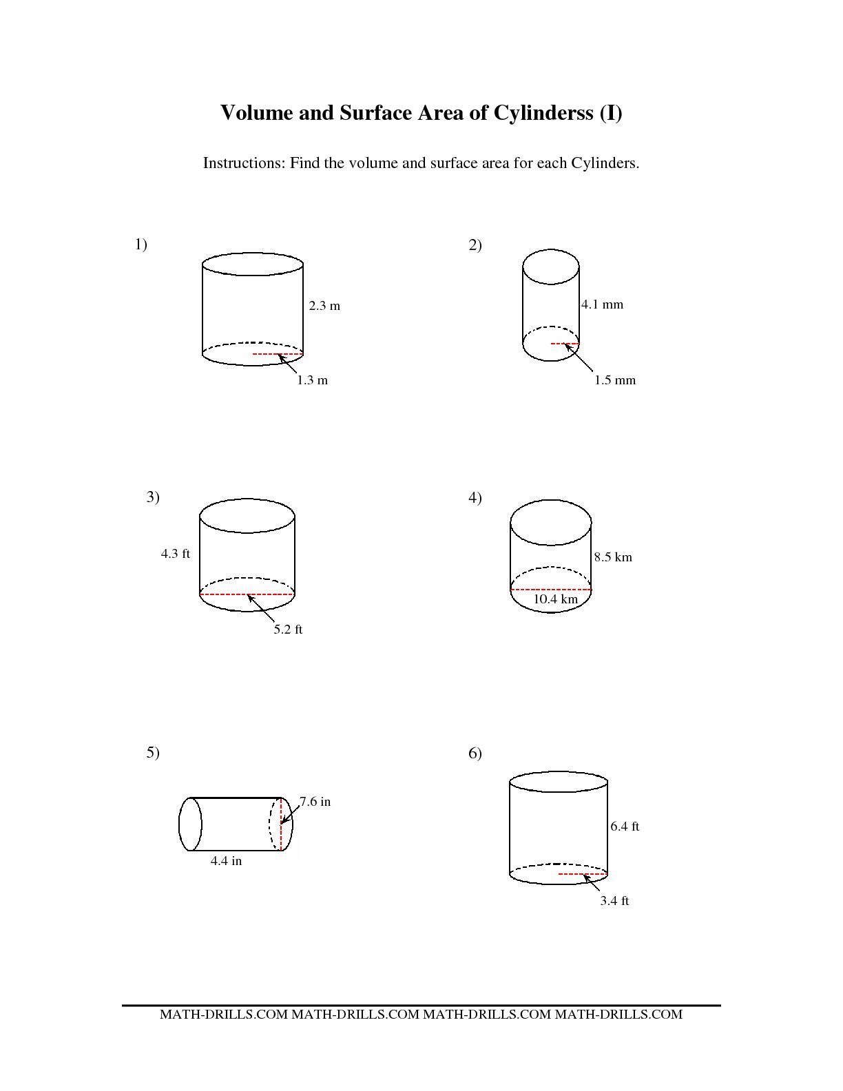 Surface Area Volume Cylinder Worksheet Image