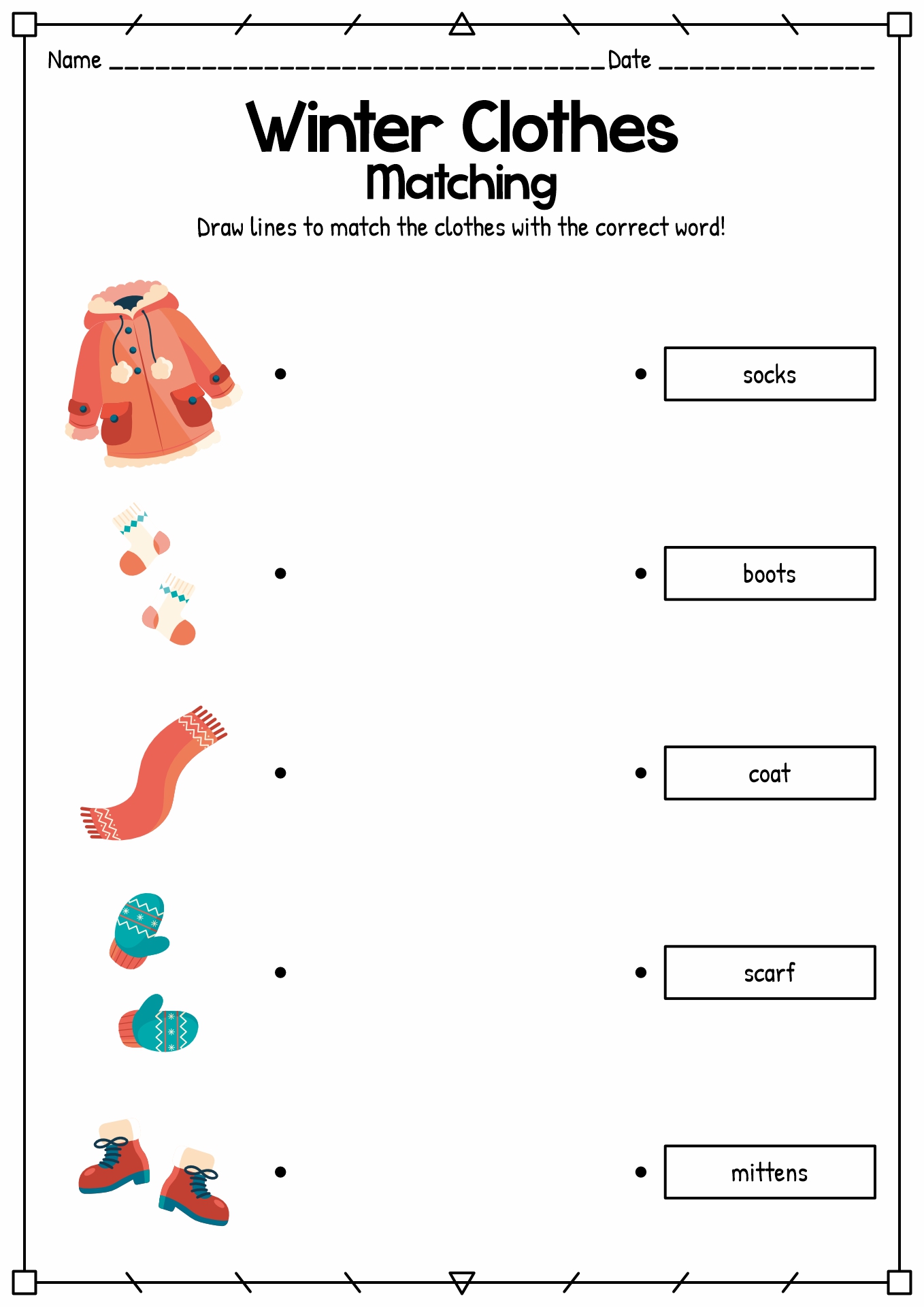 Winter Clothes Printable Worksheets