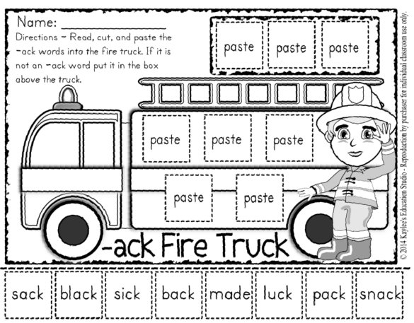 Word Families Cut and Paste Worksheets Image
