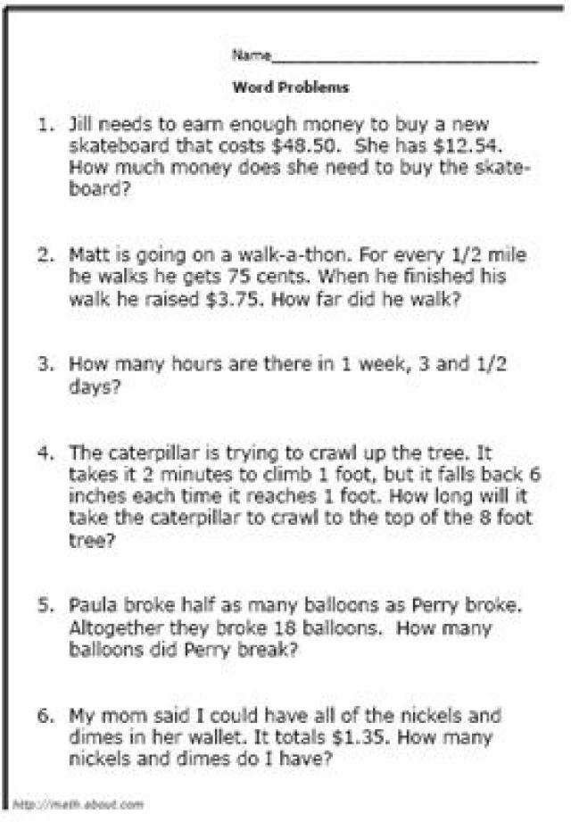 3rd Grade Math Word Problems Worksheets Image