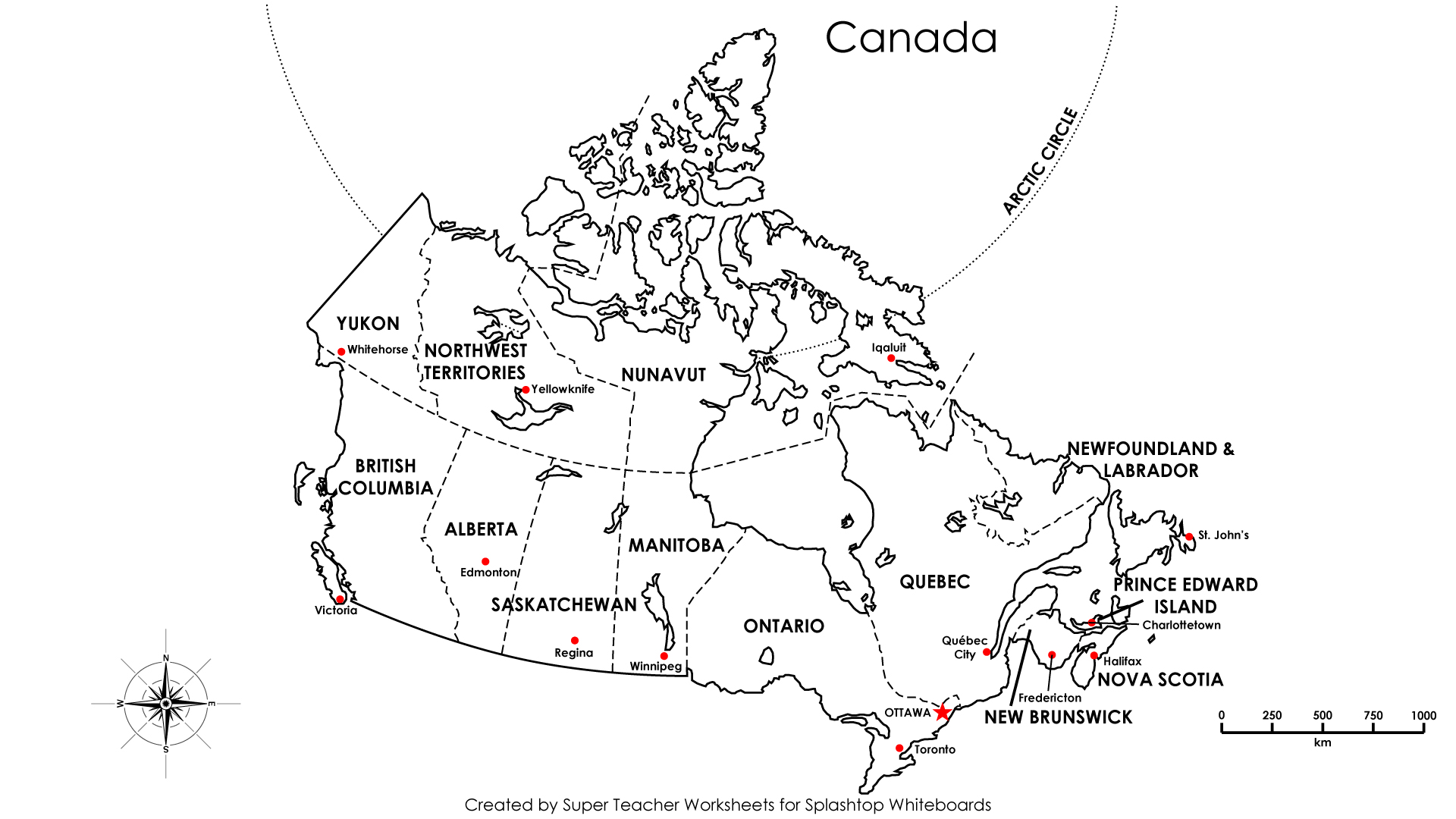 Blank Canada Map with Provinces and Capitals Image