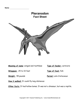 Dinosaur Pteranodon Fact Sheet Image