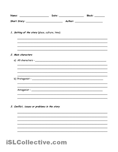 Free Printable Short Story Worksheets Image
