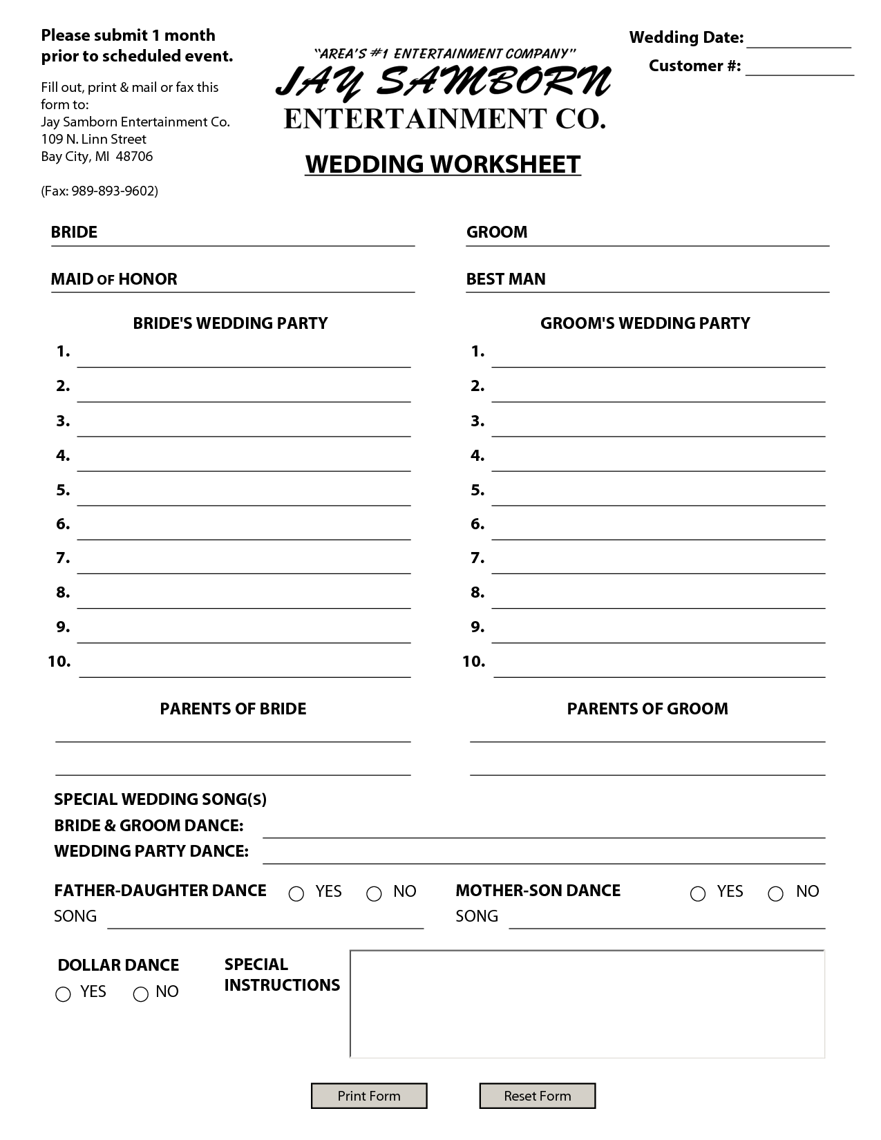 Free Printable Wedding Planning Worksheets