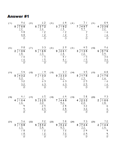 Long Division Worksheets with Answer Key Image