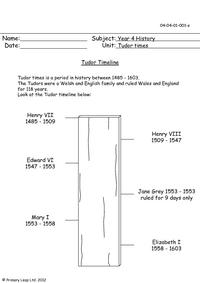 Tudor Timeline Worksheet Image