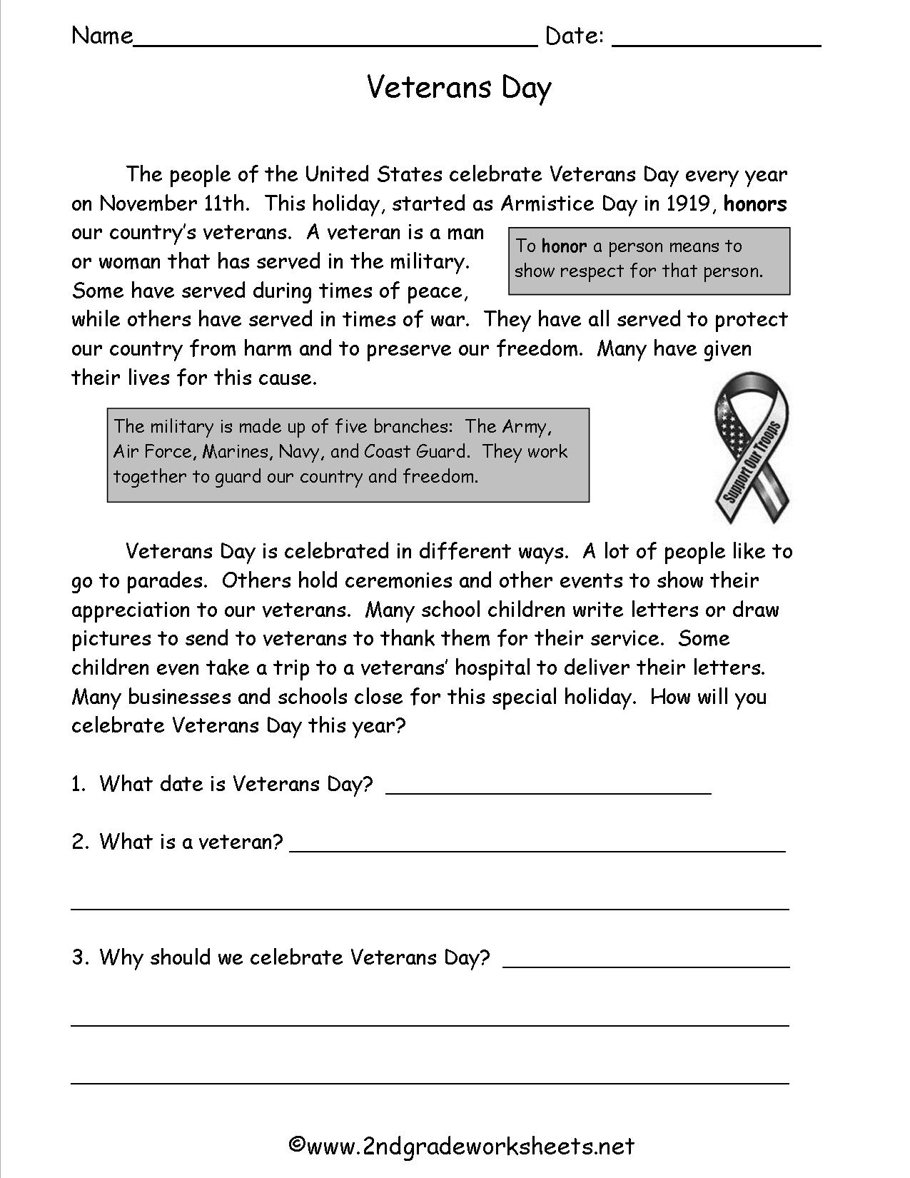 Veterans Day Worksheets Image