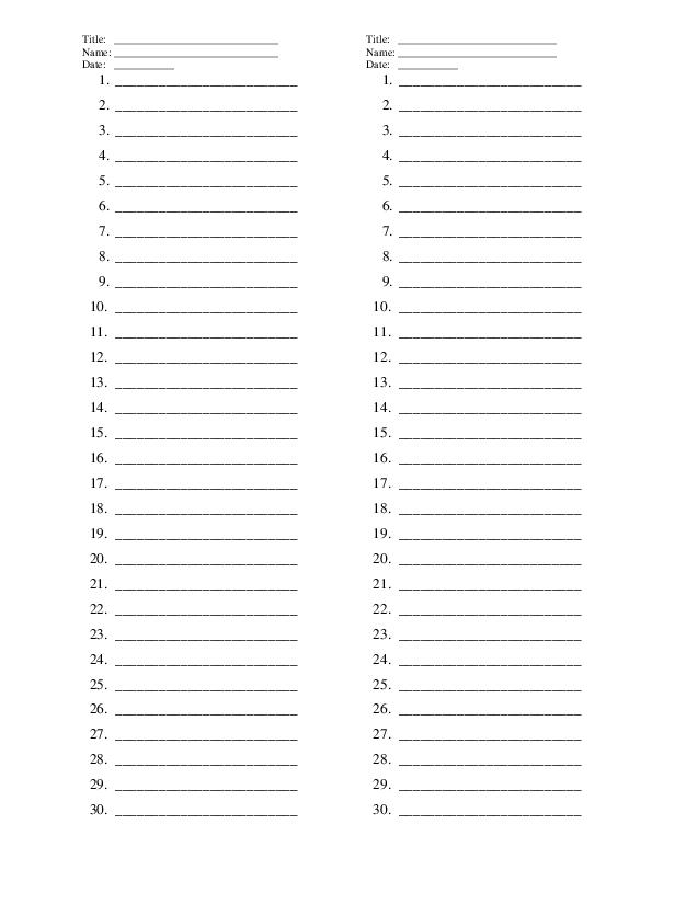 30 Question Answer Sheet