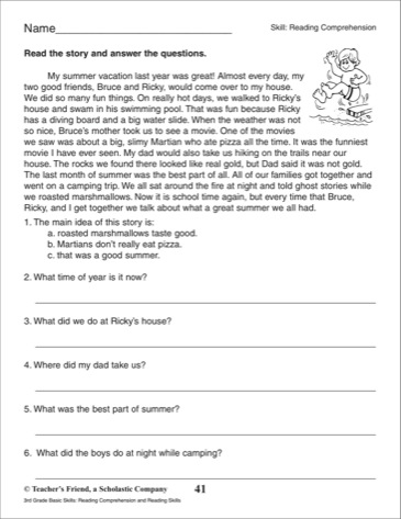 3rd Grade Reading Comprehension Passages Image