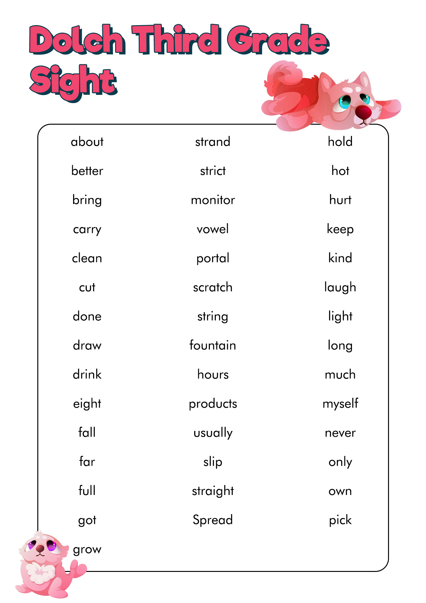 3rd Grade Vocabulary Word List
