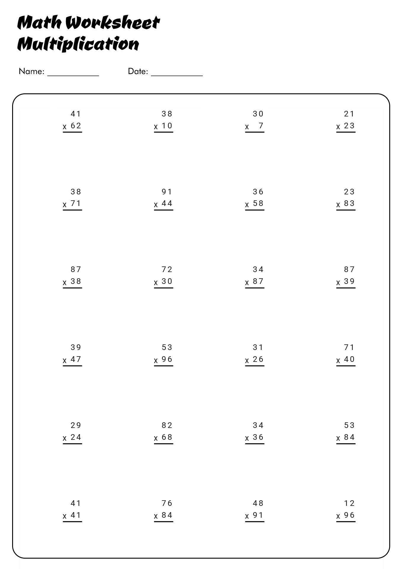 5th Grade Math Worksheets Multiplication Printable Image