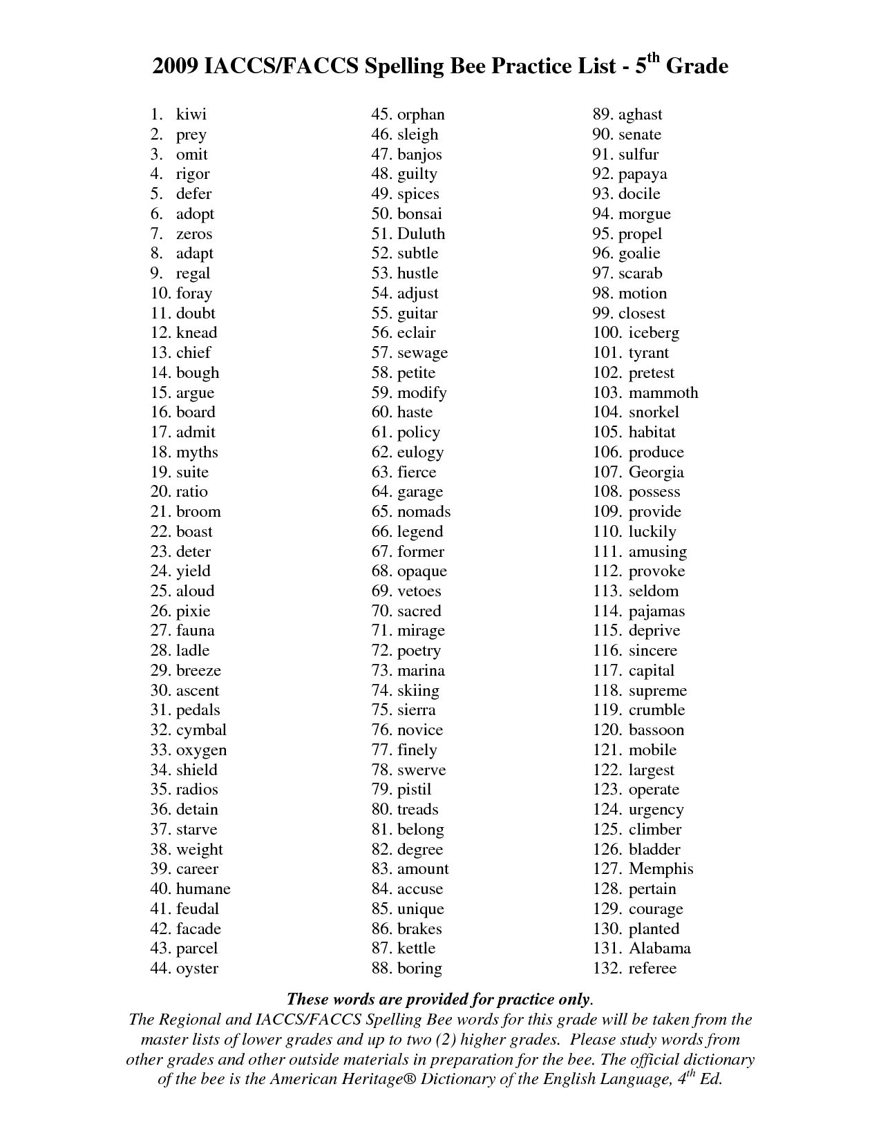 7th Grade Spelling Bee Word List Image