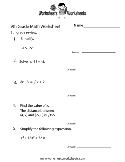 9th Grade Math Worksheets Free Image