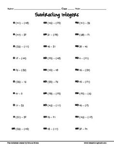 Adding Integers Worksheets 7th Grade with Answer Key Image