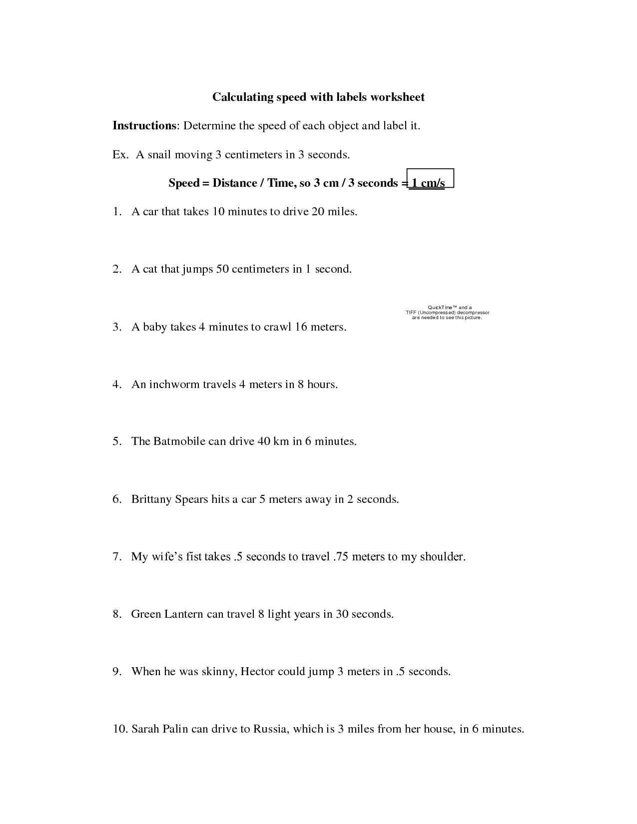 Calculating Speed Distance Time Worksheet Image