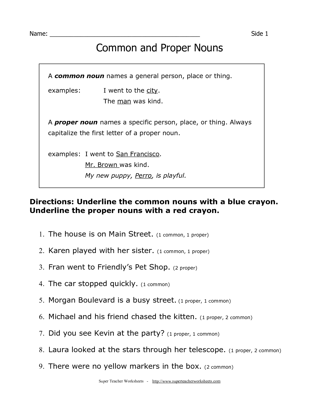 First Grade Common Noun Worksheets