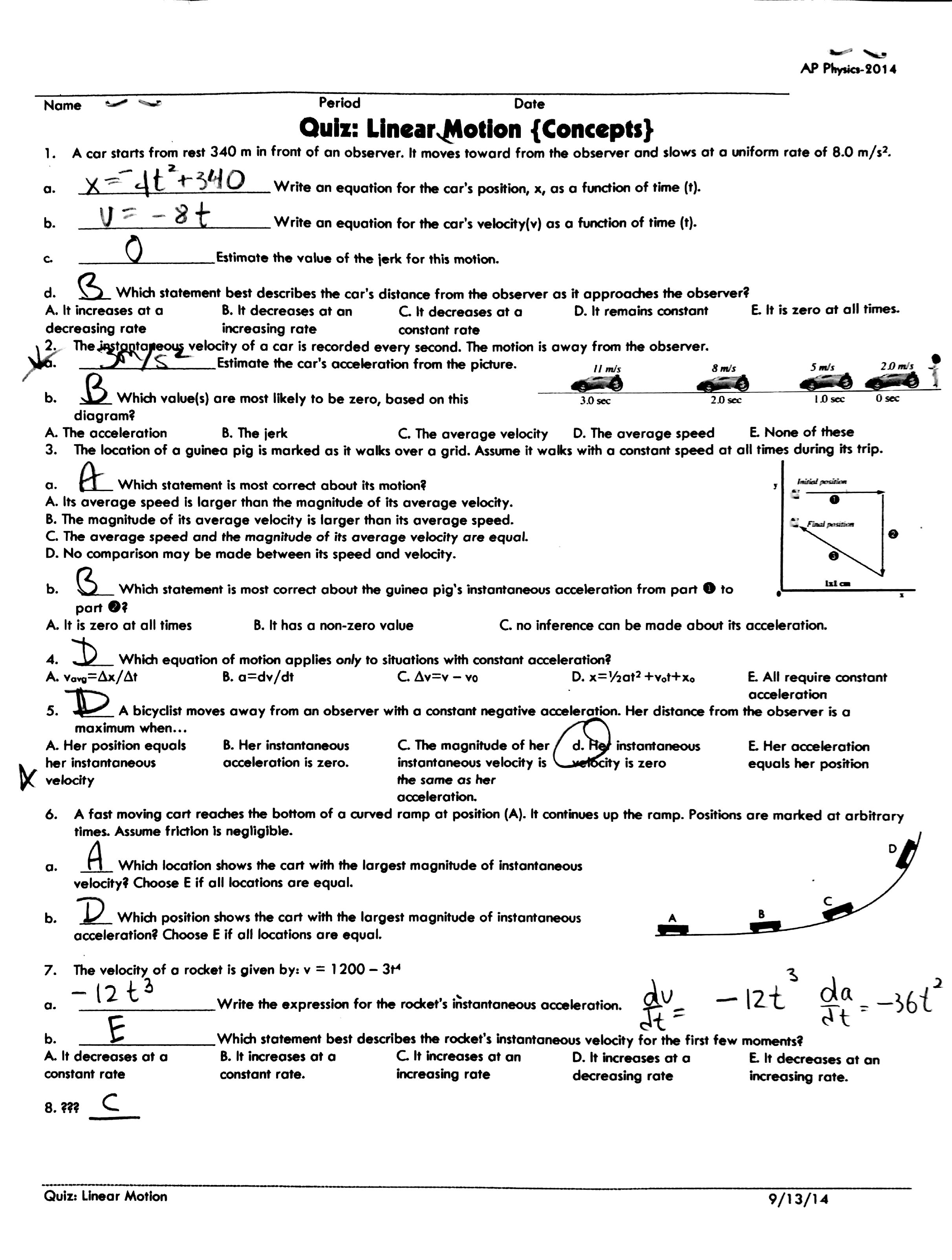 Conceptual Physics Worksheet Chapter 2 Linear Motion Image