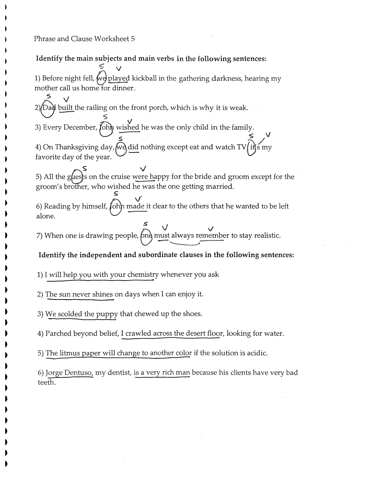 Independent and Dependent Clauses Worksheets Image